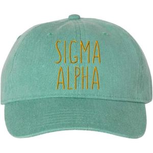 Sigma Alpha Mod Pigment Dyed Baseball Cap(Seafoam W/Light Gold Thread Color)