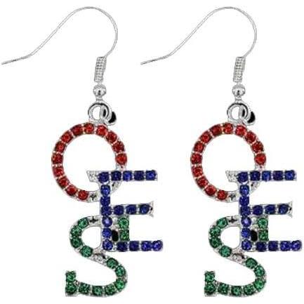 imageOrder Of Eastern Star OES Color Crystal Overlap Letters Earrings