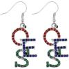 Order Of Eastern Star OES Color Crystal Overlap Letters Earrings