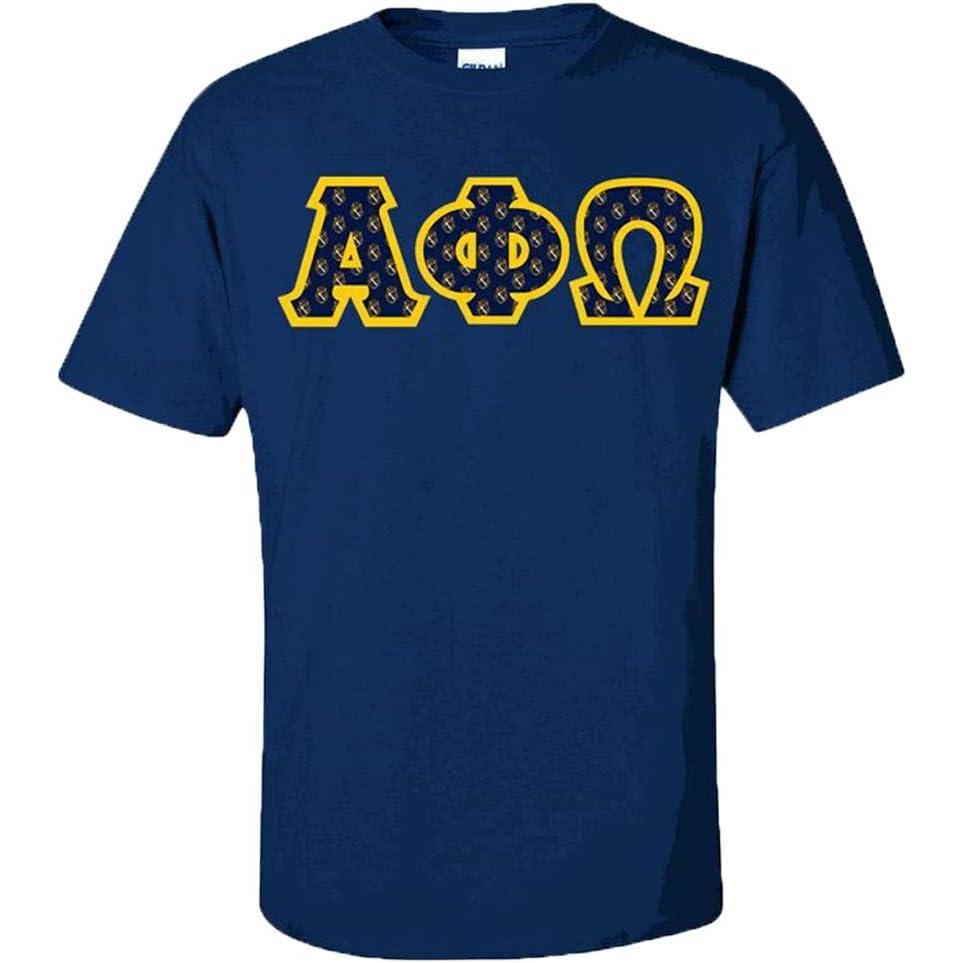 imageAlpha Phi Omega Fraternity Crest Twill Letter TeeNavy Blue
