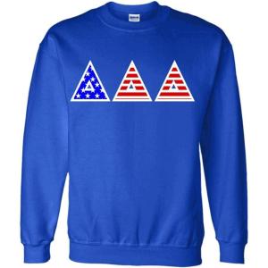 Delta Delta Delta Greek Letter American Flag Crewneck(Royal Blue)
