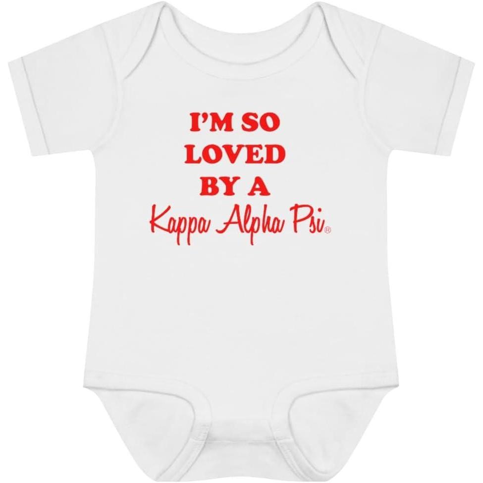 imageGreekgear Im So Loved By a Kappa Alpha Psi Infant Baby Rib BodysuitWhite