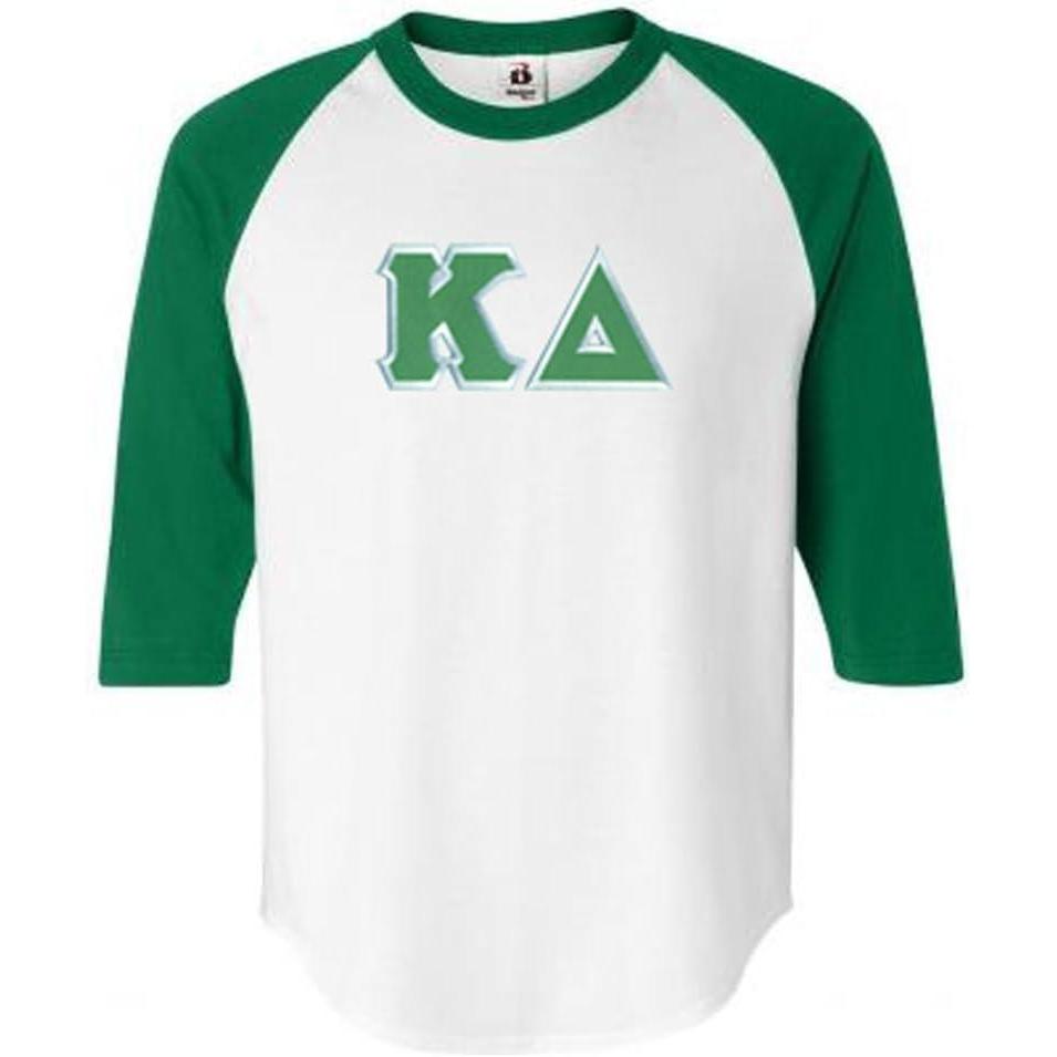imageKappa Delta Lettered Raglan ShirtWhite WKelly Green