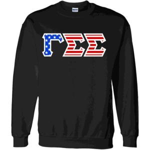 Gamma Sigma Sigma Greek Letter American Flag Crewneck(Black)
