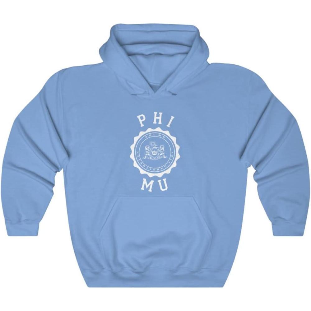 imageGreekgear Phi Mu Unisex College Seal HoodieCarolina Blue