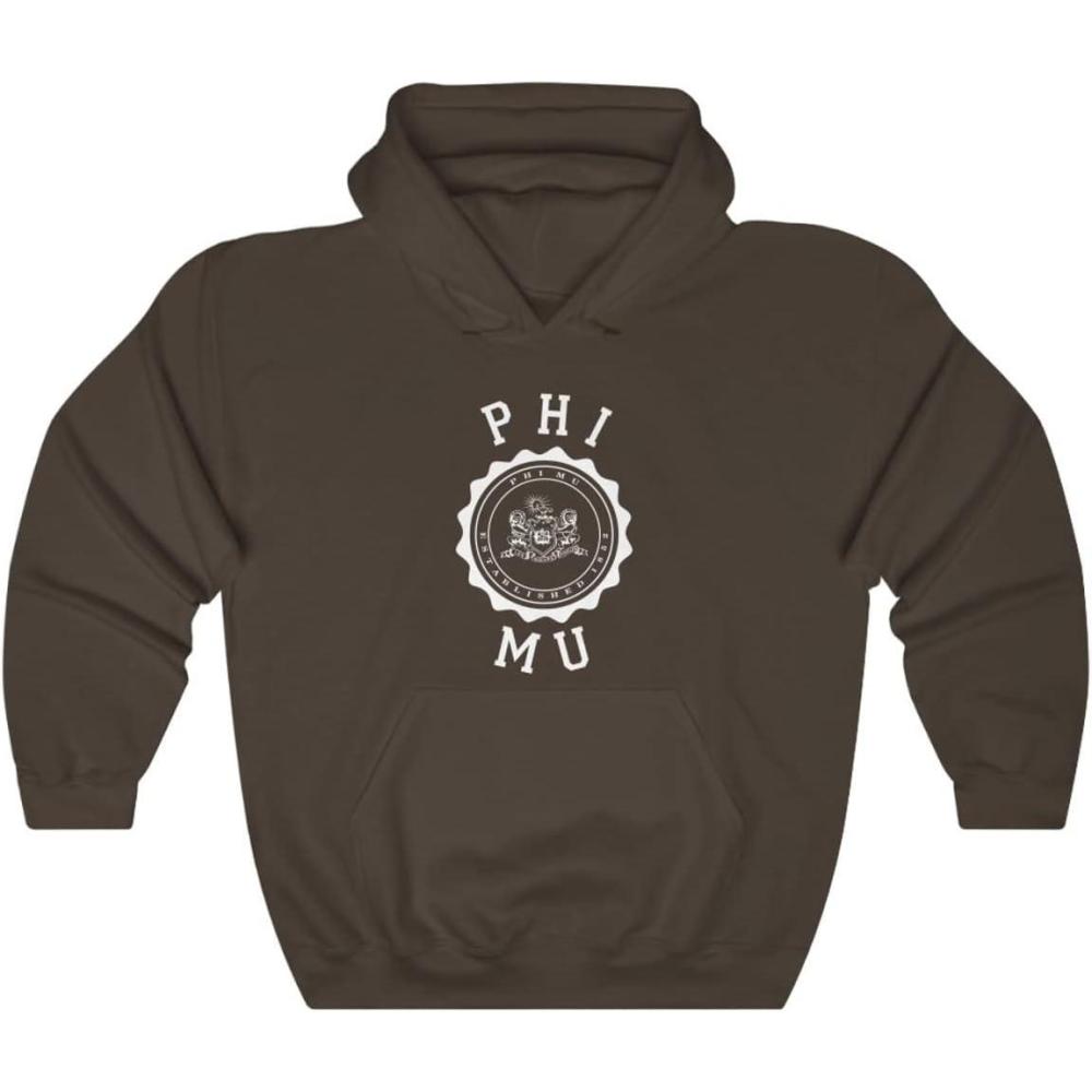 imageGreekgear Phi Mu Unisex College Seal HoodieDark Chocolate