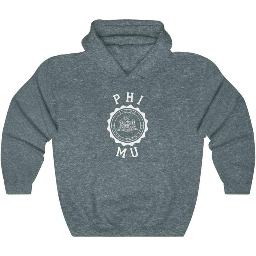 imageGreekgear Phi Mu Unisex College Seal HoodieDark Heather