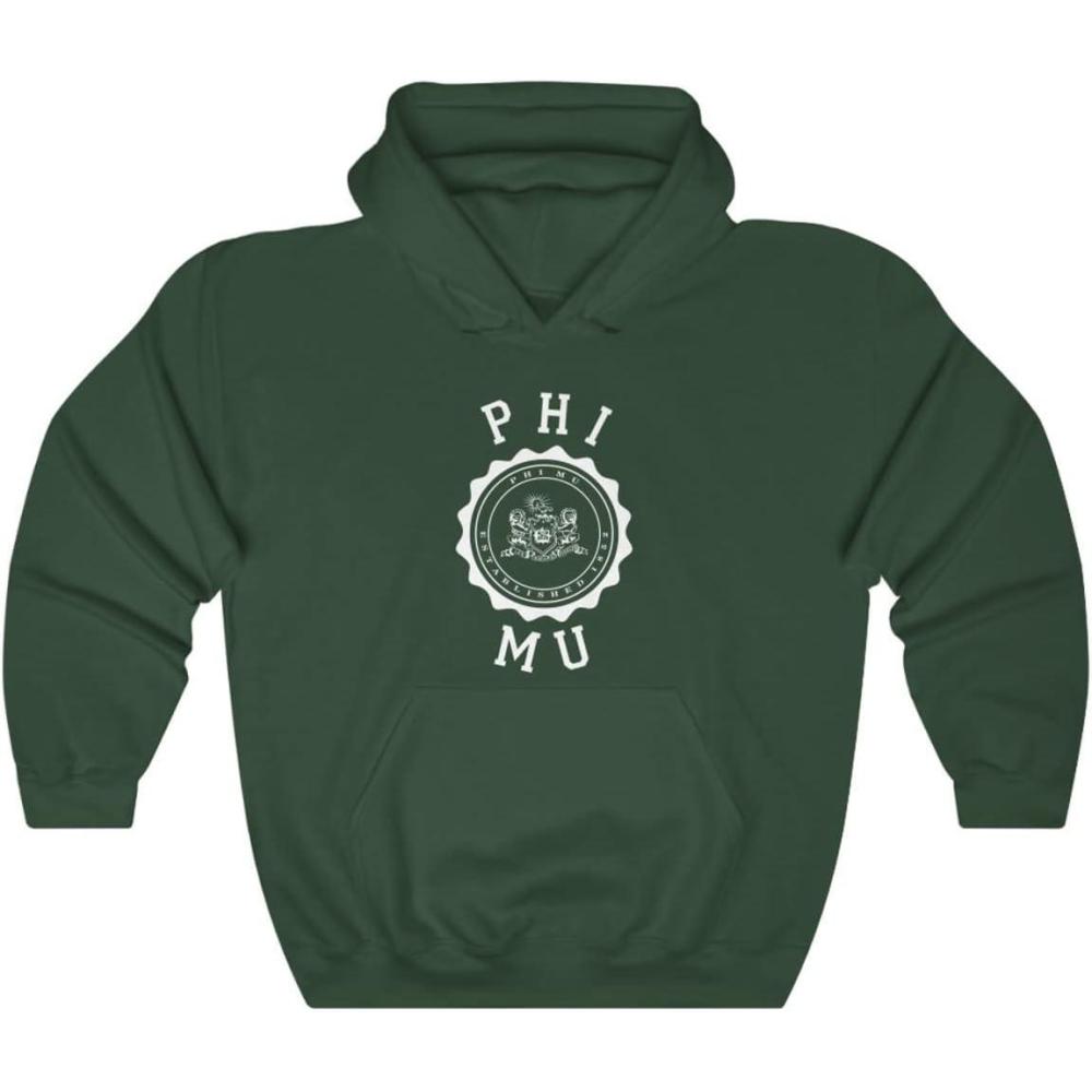imageGreekgear Phi Mu Unisex College Seal HoodieForest Green