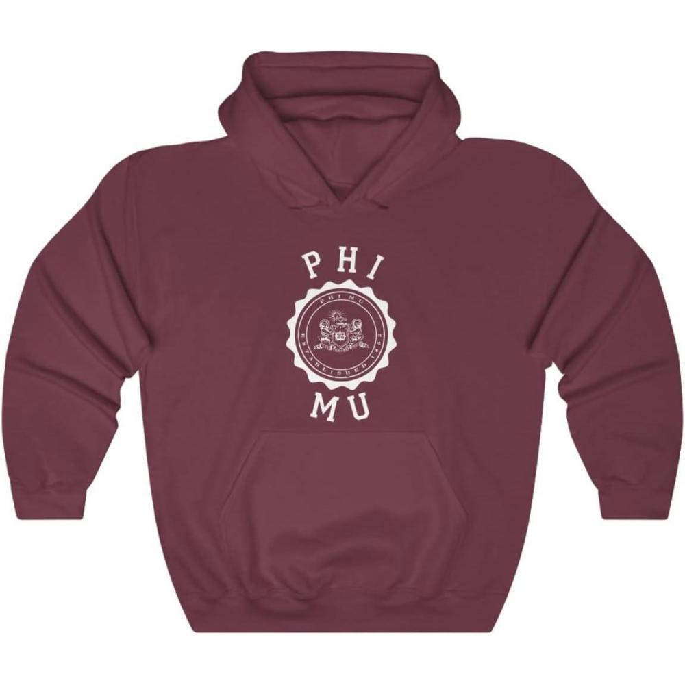 imageGreekgear Phi Mu Unisex College Seal HoodieMaroon