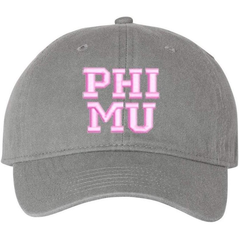 imagePhi Mu Pigment Dyed Baseball CapGrey WPink Thread Color