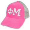 Phi Mu Distressed Trucker Hat Neon Pink/Tan