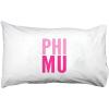 Phi Mu Name Stack Pillow Cover White w/Pink Imprint Color