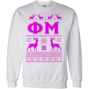 Greekgear Phi Mu Ugly Christmas Sweater Crewneck Sweatshirt(White)