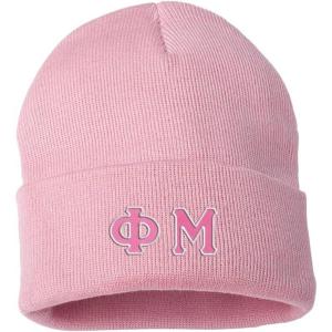 Phi Mu Big Greek Lettered Knit Cap(Light Pink)