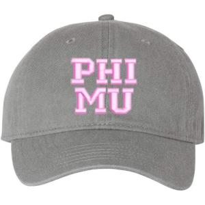 Phi Mu Pigment Dyed Baseball Cap(Grey W/Pink Thread Color)