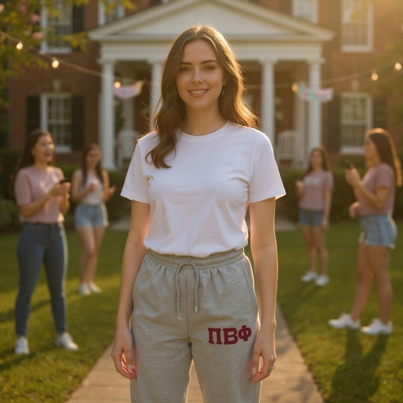 imageGreekgear Womens Pi Beta Phi Lettered Thigh SweatpantsSports Grey