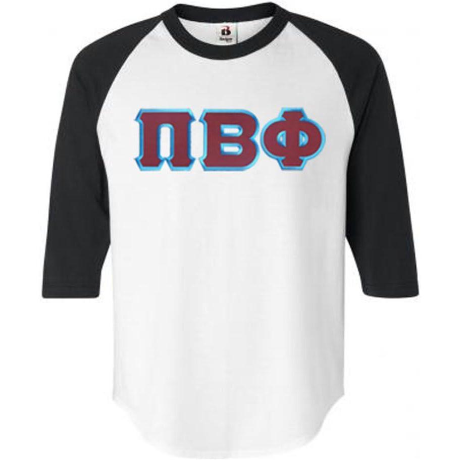 imageGreekgear Pi Beta Phi Lettered Raglan ShirtWhite WBlack