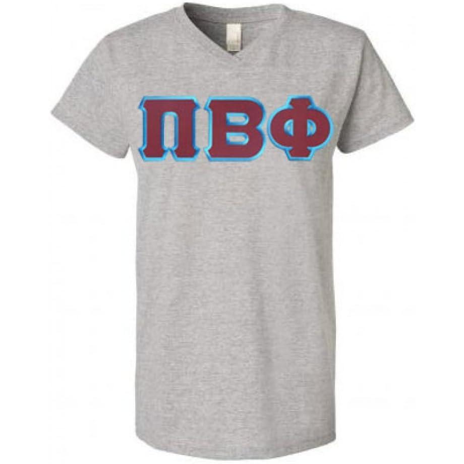 imageGreekgear Pi Beta Phi Lettered V Neck TeeHeathered Nickel