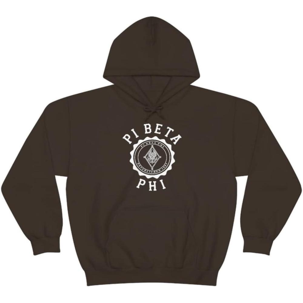 imageGreekgear Pi Beta Phi Unisex College Seal Hoodie Small BlackDark Chocolate