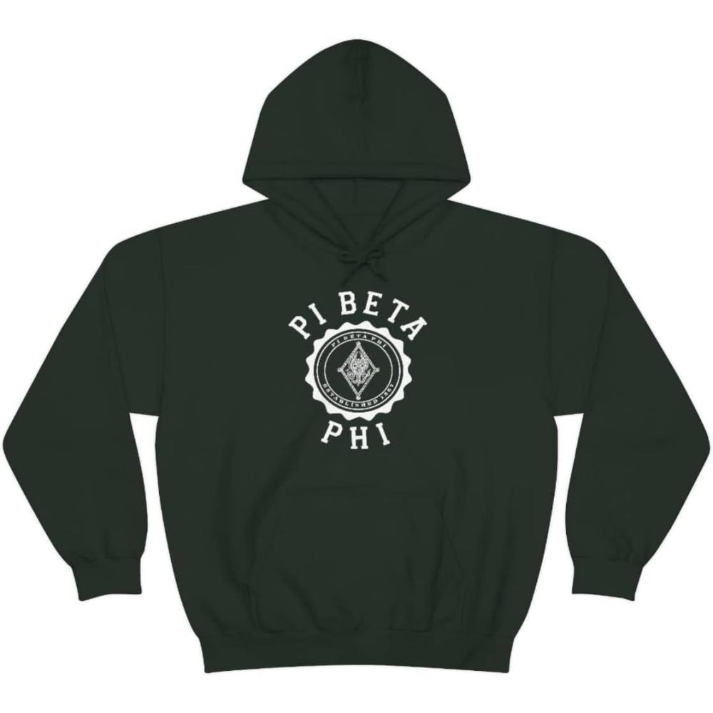 imageGreekgear Pi Beta Phi Unisex College Seal Hoodie Small BlackForest Green