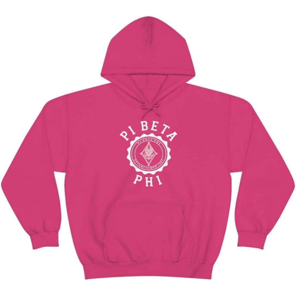 imageGreekgear Pi Beta Phi Unisex College Seal Hoodie Small BlackHeliconia