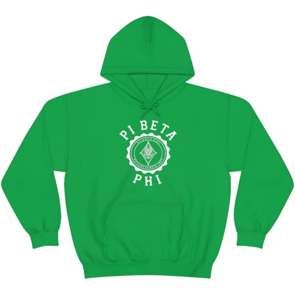 imageGreekgear Pi Beta Phi Unisex College Seal Hoodie Small BlackIrish Green
