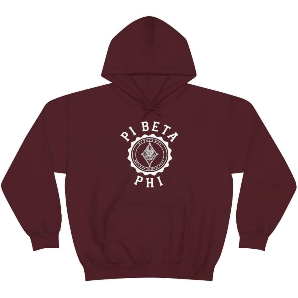 imageGreekgear Pi Beta Phi Unisex College Seal Hoodie Small BlackMaroon