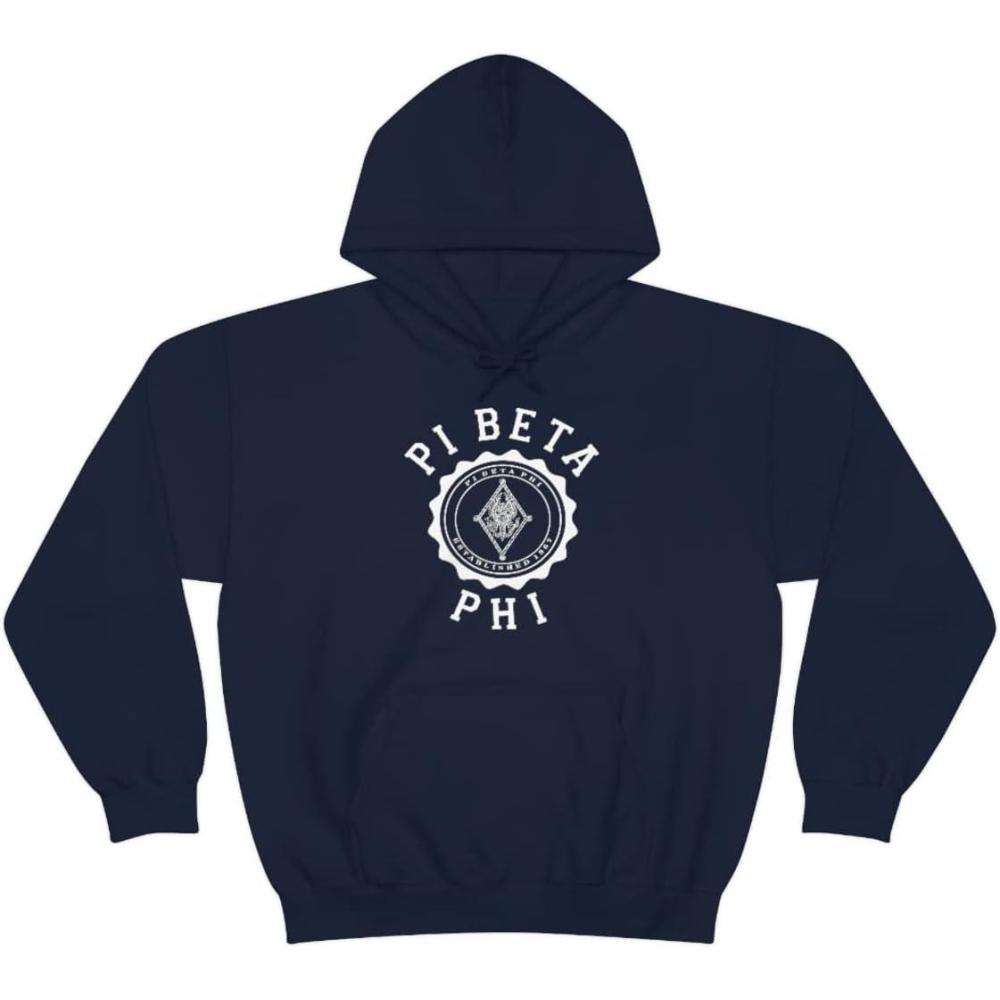 imageGreekgear Pi Beta Phi Unisex College Seal Hoodie Small BlackNavy