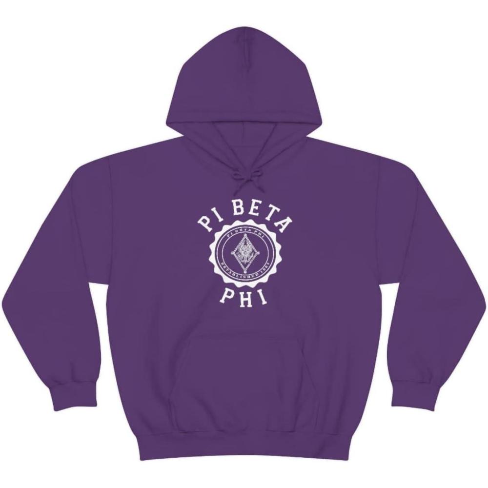 imageGreekgear Pi Beta Phi Unisex College Seal Hoodie Small BlackPurple