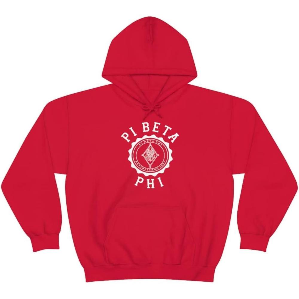 imageGreekgear Pi Beta Phi Unisex College Seal Hoodie Small BlackRed