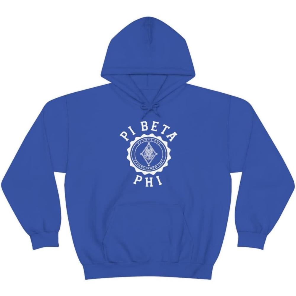 imageGreekgear Pi Beta Phi Unisex College Seal Hoodie Small BlackRoyal
