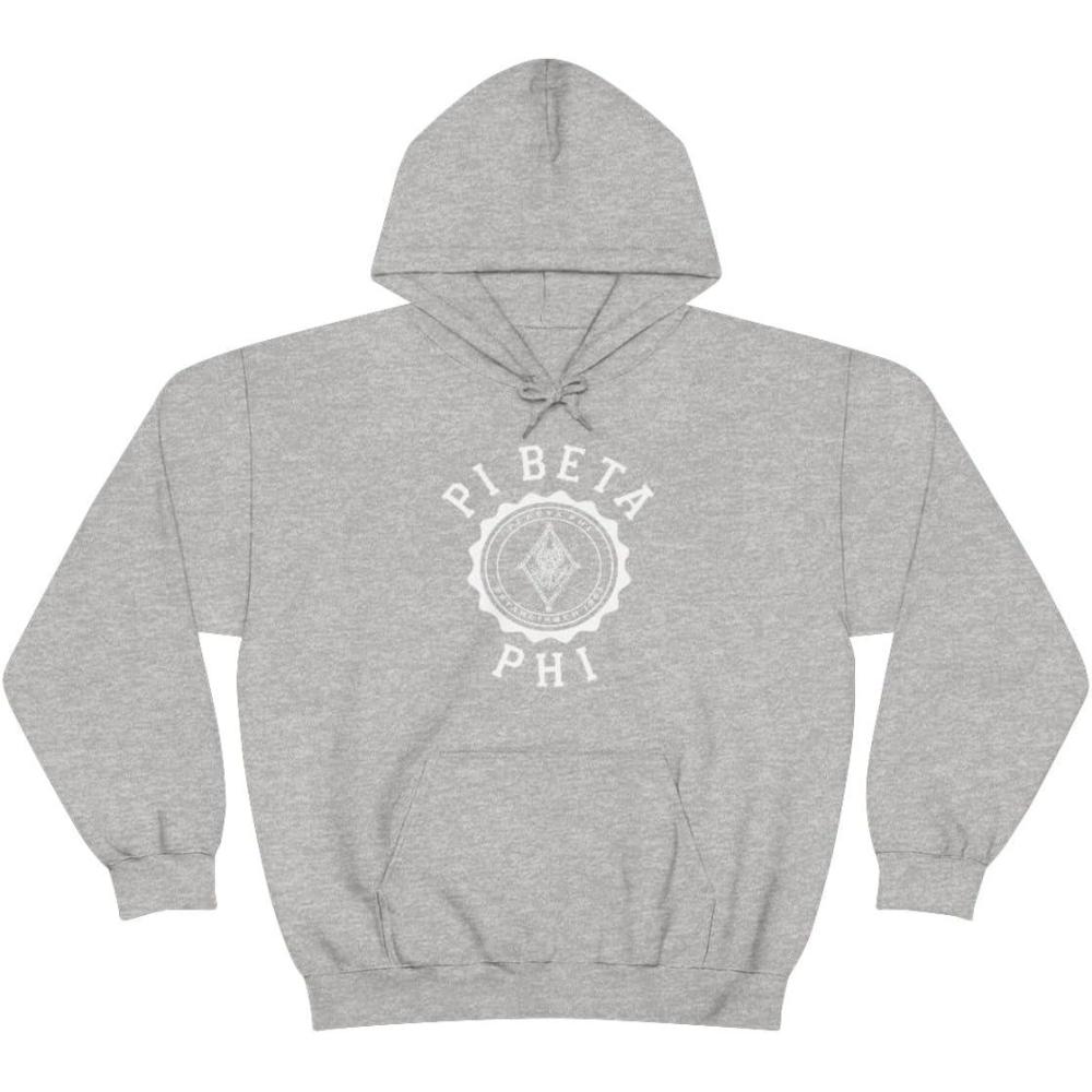 imageGreekgear Pi Beta Phi Unisex College Seal Hoodie Small BlackSport Grey