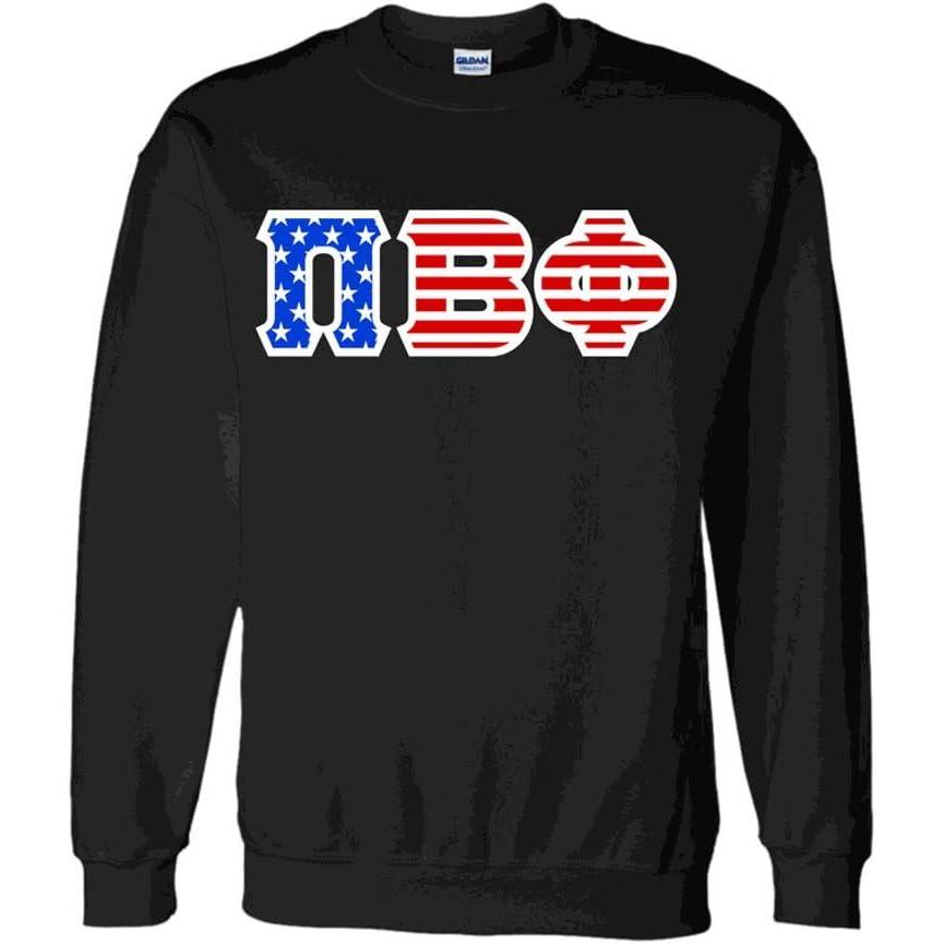 imagePI Beta Phi Greek Letter American Flag CrewneckBlack