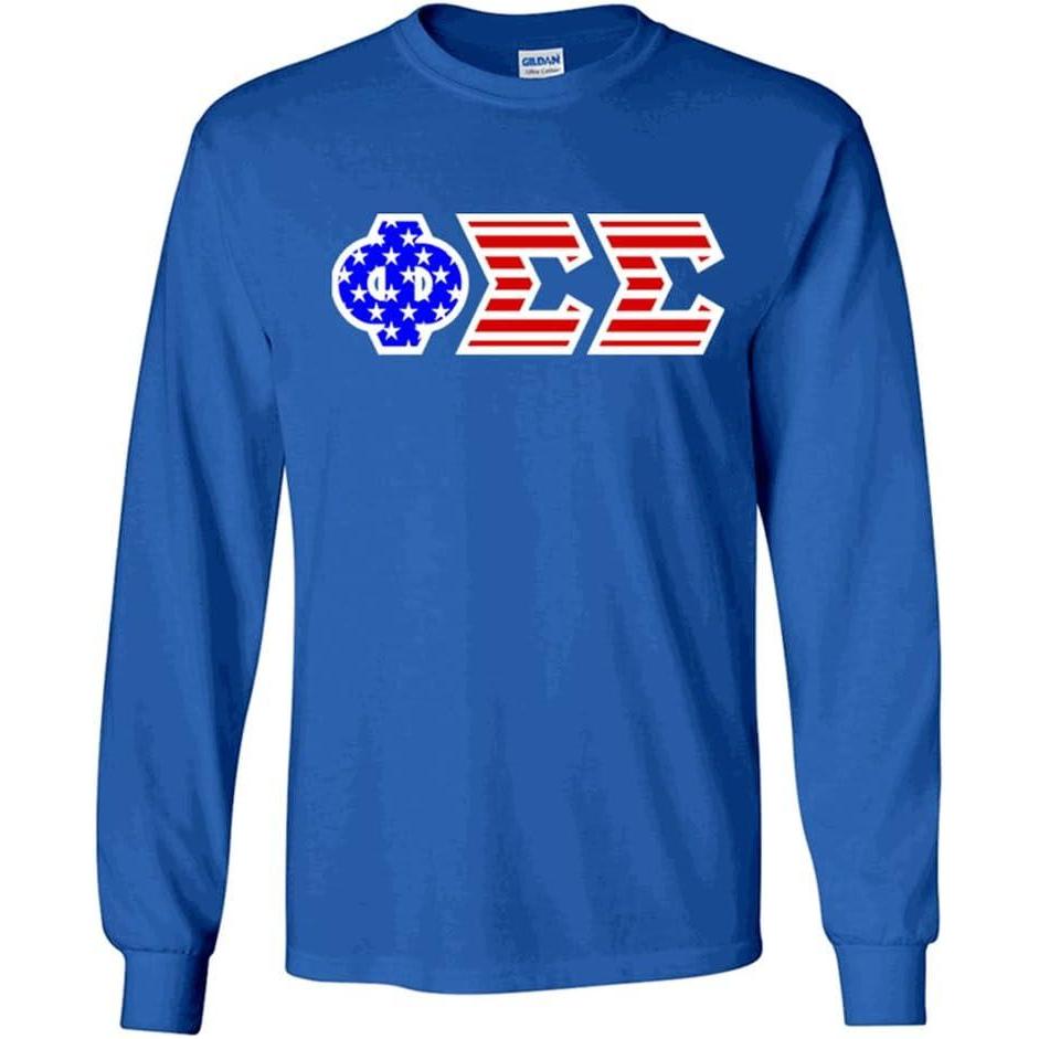 imagePhi Sigma Sigma Greek Letter American Flag Long Sleeve TeeRoyal Blue