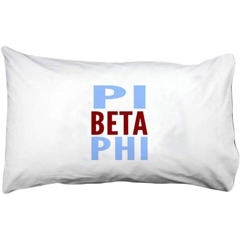 imagePi Beta Phi Name Stack Pillow Cover White wLight BlueRed Imprint Color