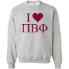 I Love Pi Beta Phi Crewneck Sweatshirt(Light Grey)