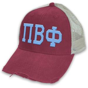 Greekgear Pi Beta Phi Distressed Trucker Hat Burgundy/Tan
