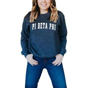 Greekgear Pi Beta Phi Letterman Crewneck Sweatshirt(Navy Blue)