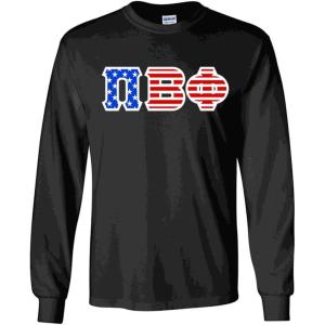 PI Beta Phi Greek Letter American Flag Long Sleeve Tee(Black)