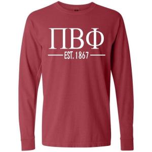 Pi Beta Phi Custom Greek Lettered Long Sleeve T-Shirt(Brick)