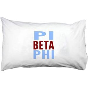 Pi Beta Phi Name Stack Pillow Cover White w/Light Blue/Red Imprint Color