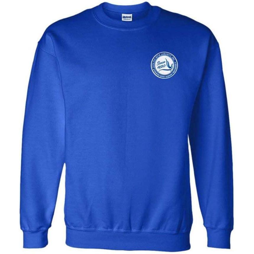 imageGreekgear Zeta Phi Beta World Famous Crest Shield PATCH Crewneck SweatshirtRoyal Blue
