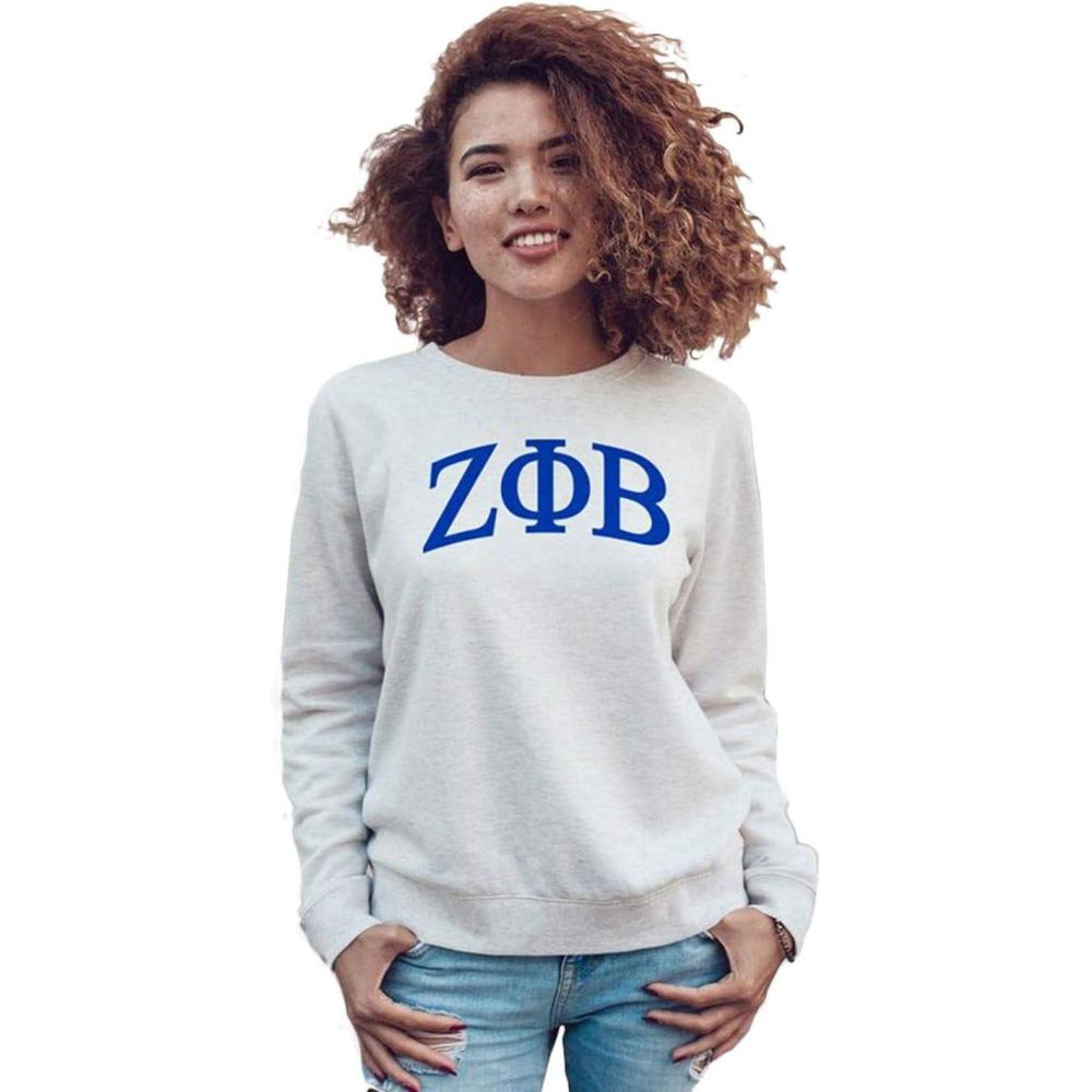 imageZeta Phi Beta Arched Greek Lettered Crewneck SweatshirtLight Grey