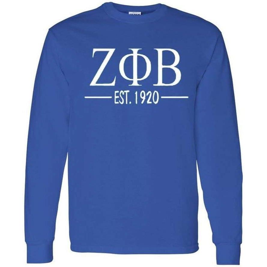 imageZeta Phi Beta Custom Greek Lettered Long Sleeve TShirtRoyal Blue