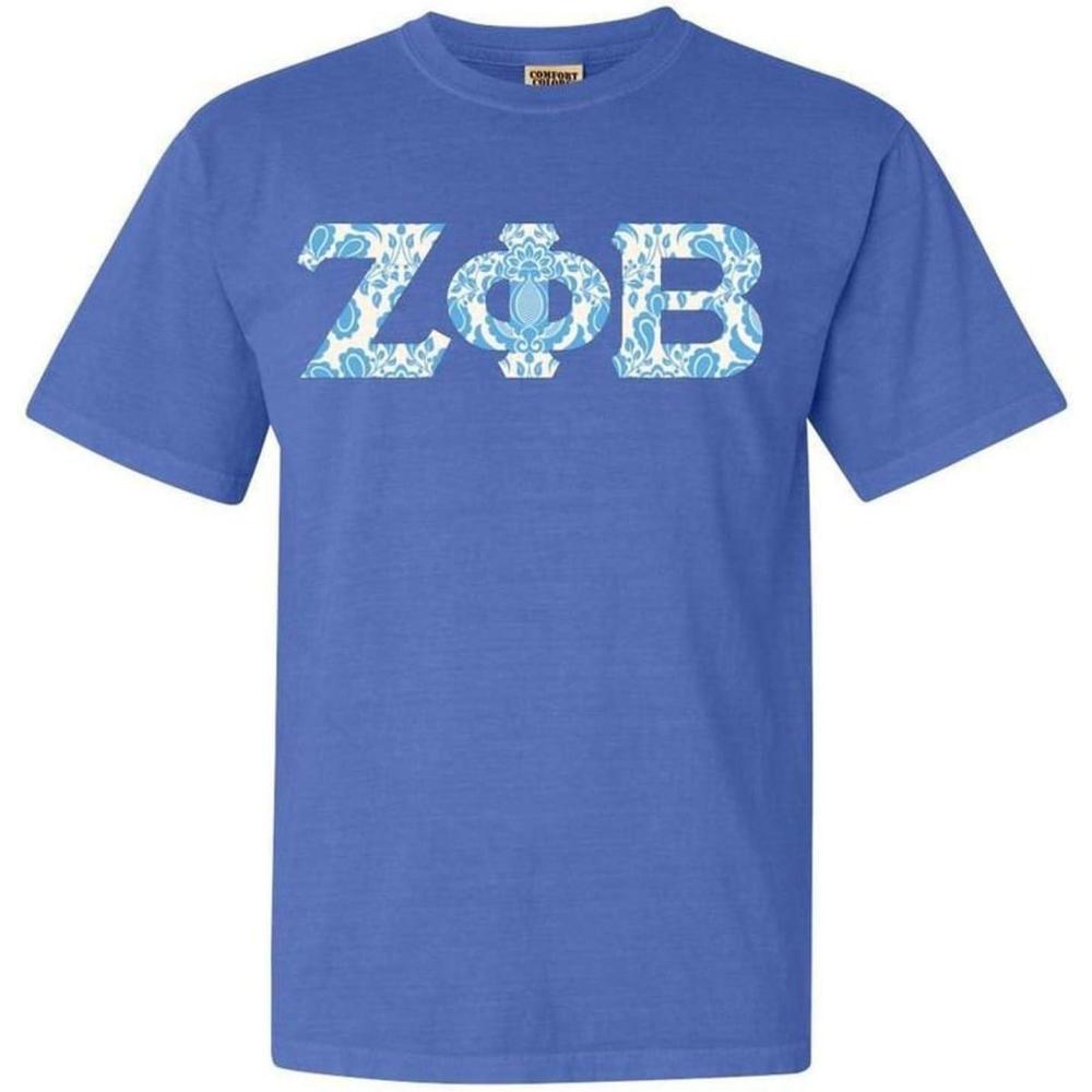 imageZeta Phi Beta Lettered Greek Short Sleeve TShirtNeon Blue