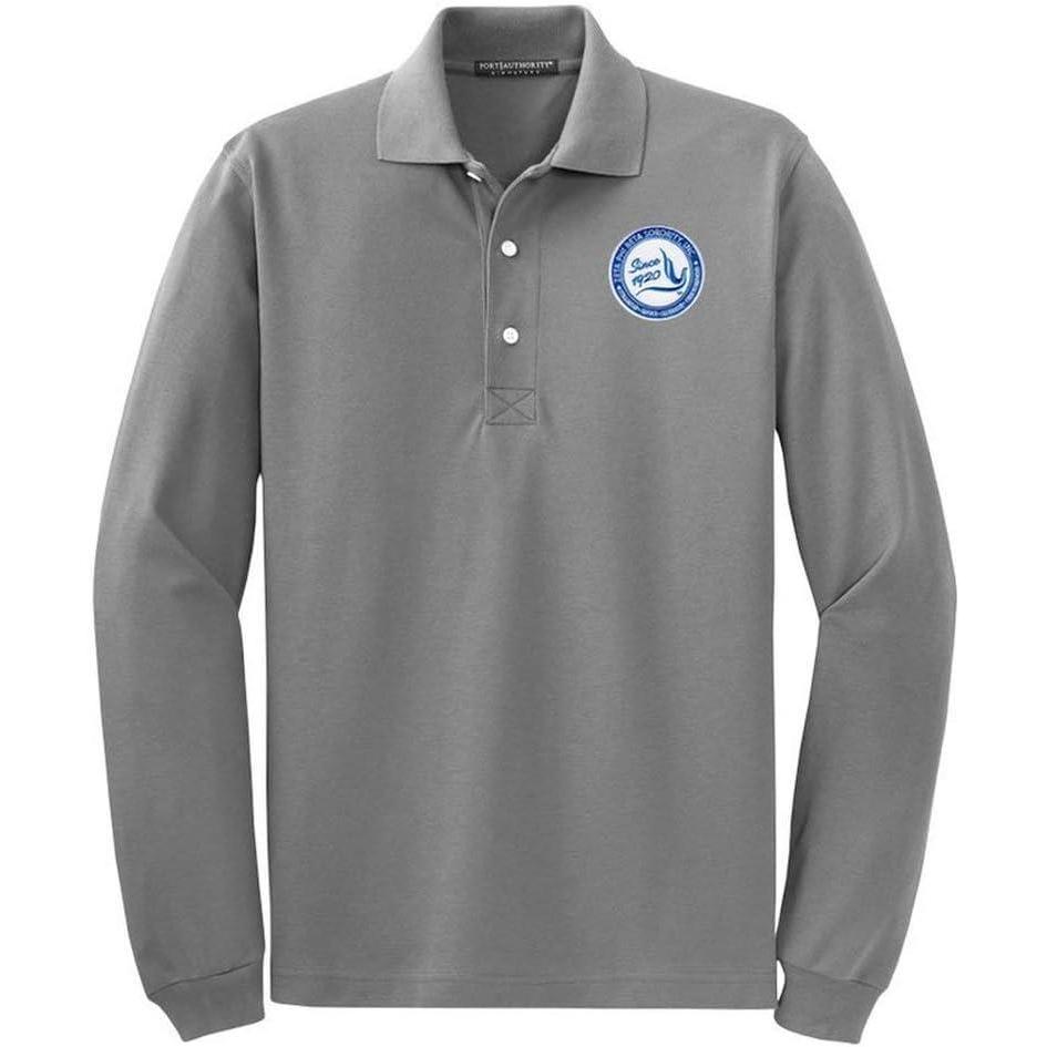 imageZeta Phi Beta Since Emblem Long Sleeve PoloCool Grey