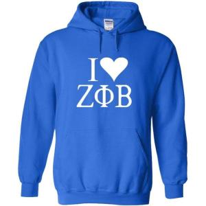 Greekgear I love Zeta Phi Beta Hooded Sweatshirt(Royal Blue)