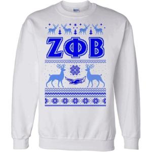 Greekgear Zeta Phi Beta Ugly Christmas Sweater Crewneck Sweatshirt(White)