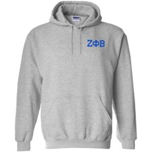 Greekgear Zeta Phi Beta World Famous Crest – Shield Printed Hooded Sweatshirt(Light Grey)