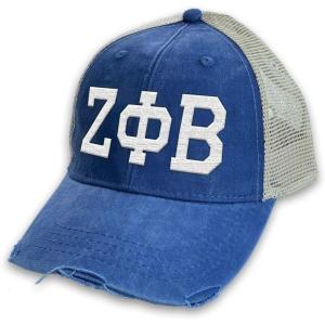 Zeta Phi Beta Distressed Trucker Hat Royal/Tan